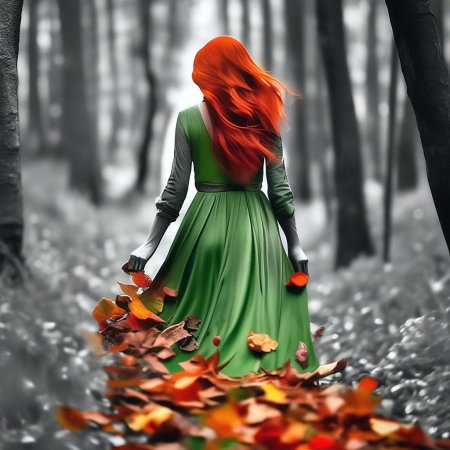 Рыжая в зеленом платье