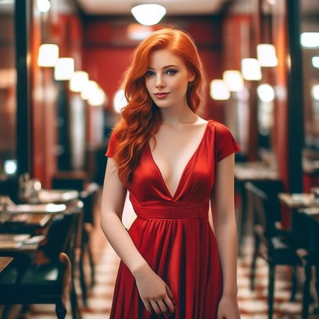 Рыжая в красном платье