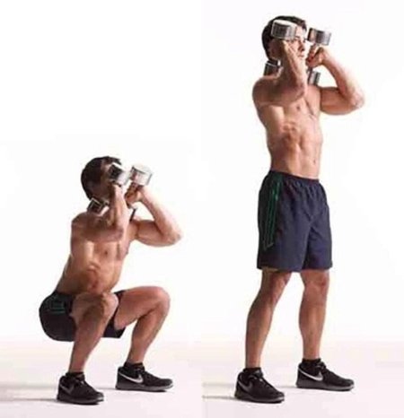 Приседания с гантелями