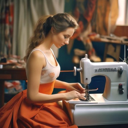 Девушка за швейной машинкой