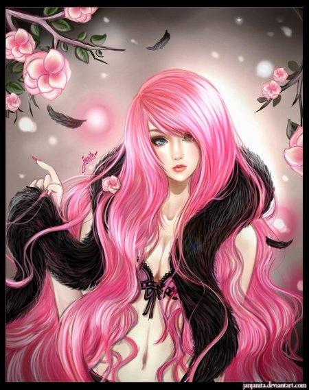 Девушка с розовыми волосами арт