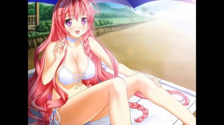 Аниме девушка с розовыми волосами в купальнике