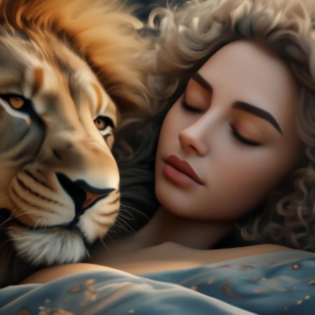 Спящий со львом