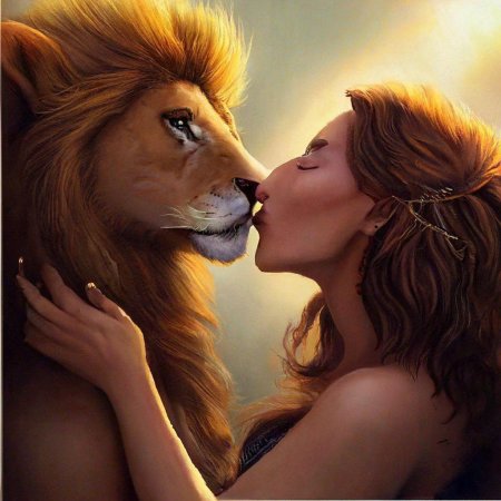 Лев целует львицу