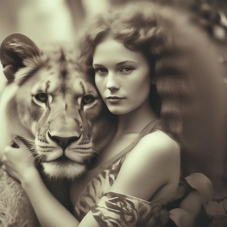 Красивая девушка со львом