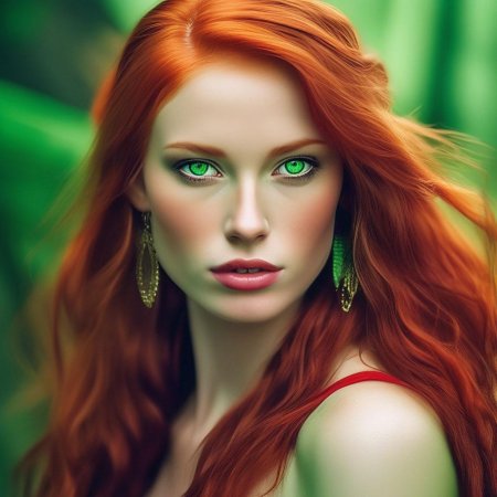 Рыжая с зелеными глазами девушка