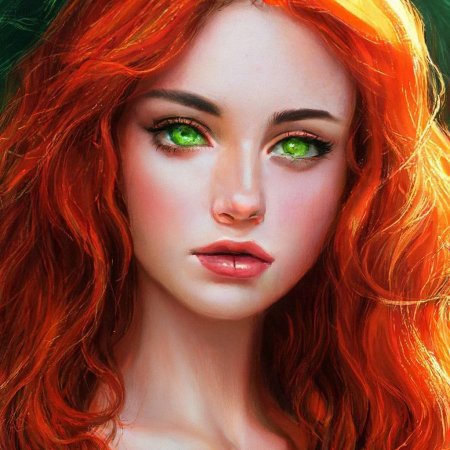 Красивая рыжая девушка с зелеными глазами