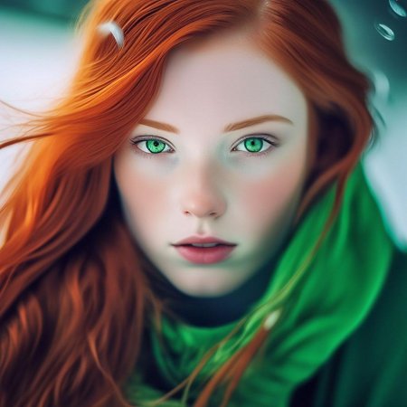 Рыжеволосая девушка с зелеными глазами
