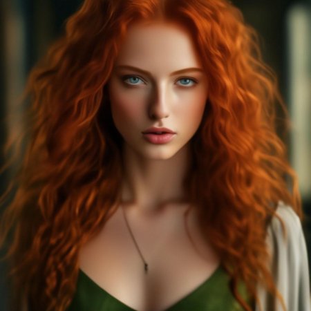 Красивая рыжая девушка с зелеными глазами