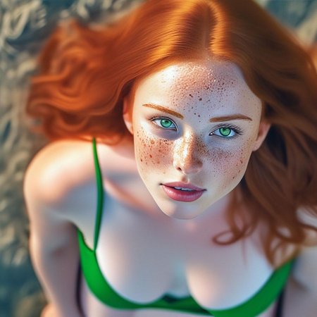 Рыжая девушка с зелеными глазами и веснушками