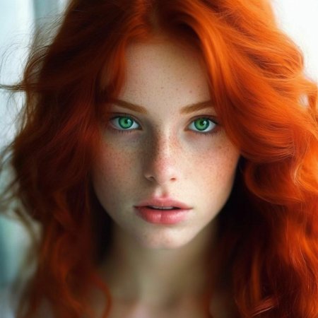 Рыжие волосы с зелеными глазами