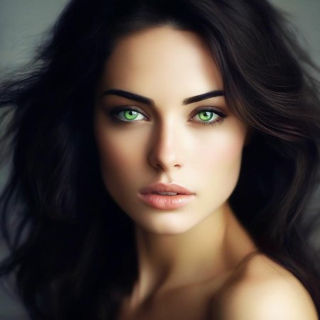 Брюнетка с зелеными глазами и светлой кожей