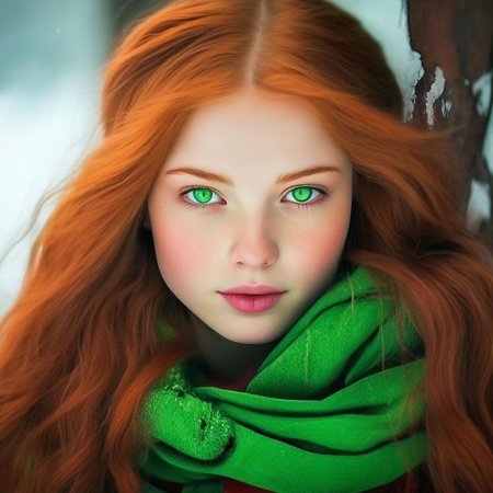 Девушка с рыжими волосами и зелеными глазами