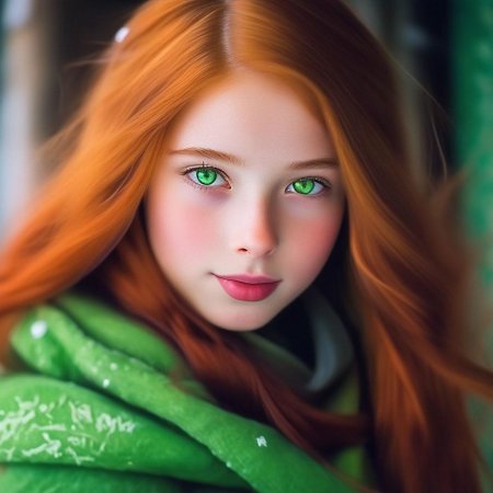 Рыжеволосая девушка с зелеными глазами