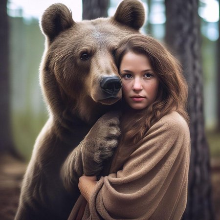 Девушка с медведем нейросеть
