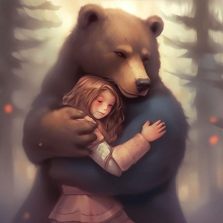 Девушка обнимает медведя