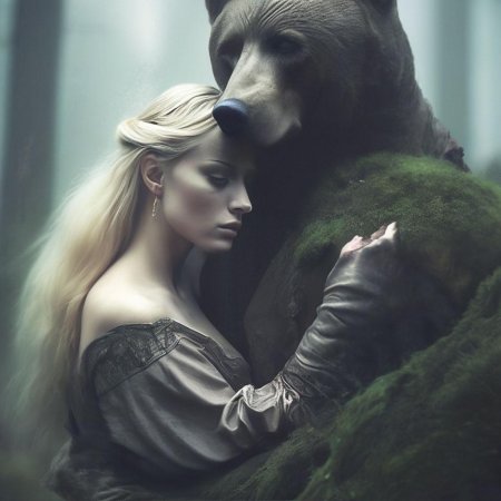 Девушка обнимает медведя