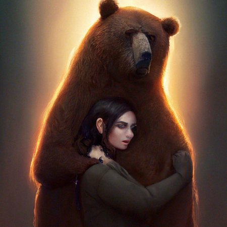 Медведь обнимает девочку