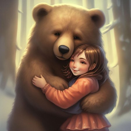 Девочка обнимает мишку