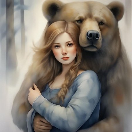 Медведь и девушка арт