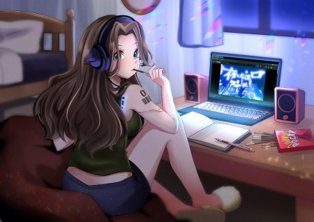 Девушка геймер аниме