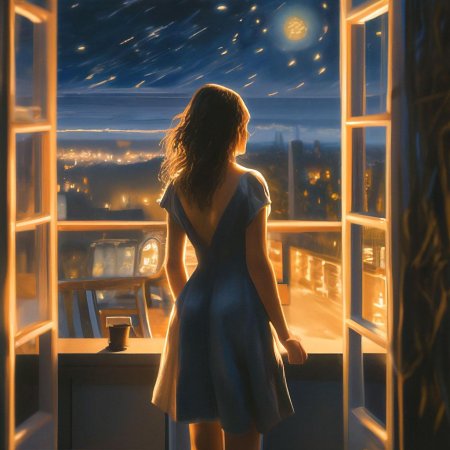 Девушка ночью у окна
