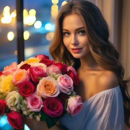 Девушка с букетом цветов