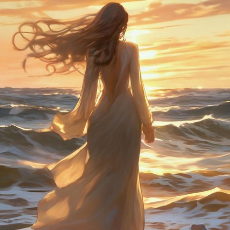 Девушка у моря рисунок