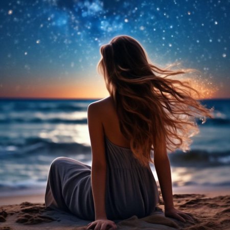 Девушка сидит на берегу моря