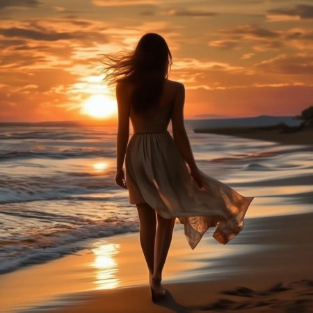 Девушка у моря со спины