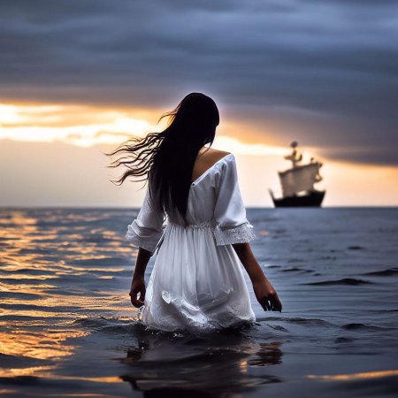 Девушка провожает корабль