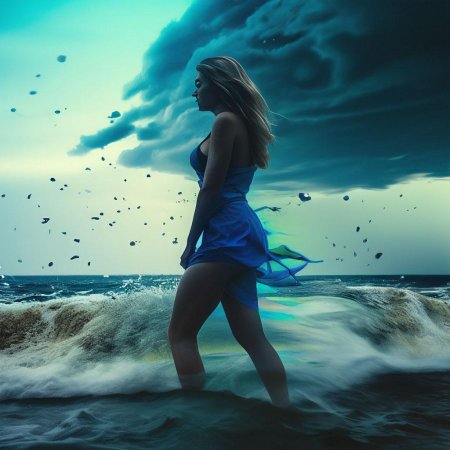 Девушка в синем платье