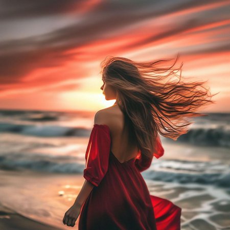 Девушка со спины на море