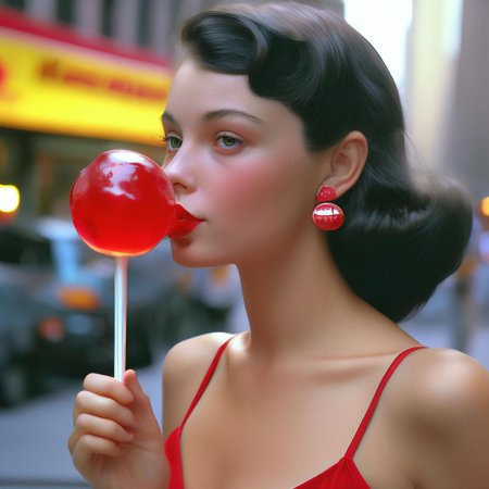 Девушка сосет леденец