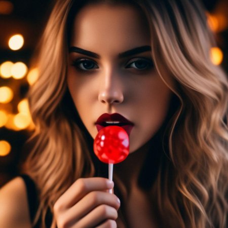 Девушка облизывает чупа чупс