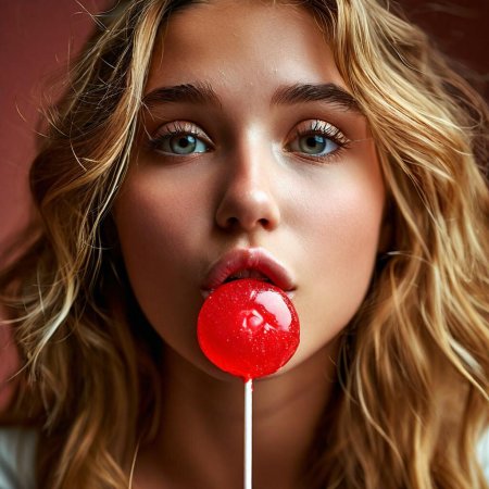Девушка с чупа чупсом во рту