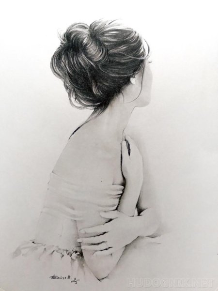 Девушка со спины рисунок карандашом