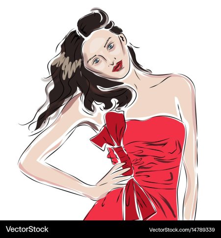 Девушка в Красном платье рисунок