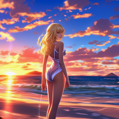 Аниме девушка на пляже
