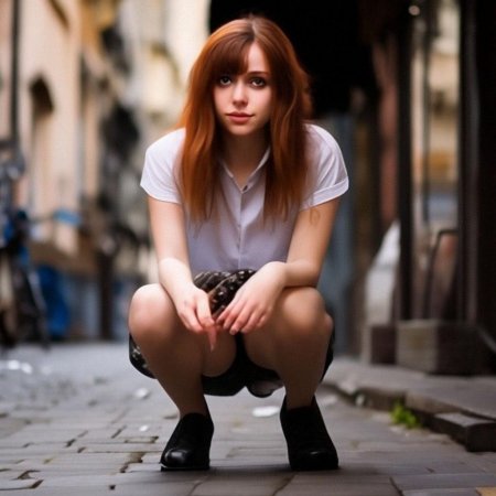 Девушка сидит на корточках