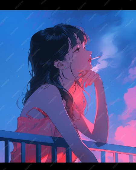 Девушка курит на балконе