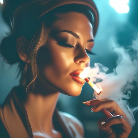Женщина курит сигарету