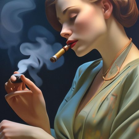 Девушка курит трубку