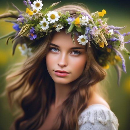 Девушка в венке из полевых цветов