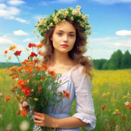 Девушка цветами