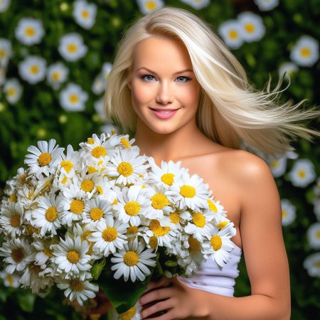 Женщина с ромашками