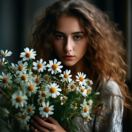 Девушка с букетом цветов