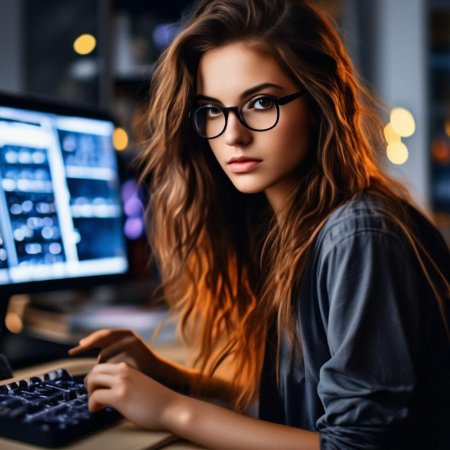 Девушка работает за компьютером