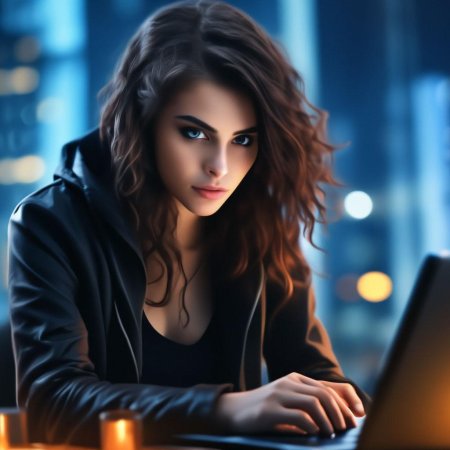 Девушка за ноутбуком
