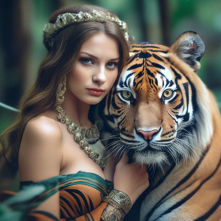 Красивая девушка с тигром